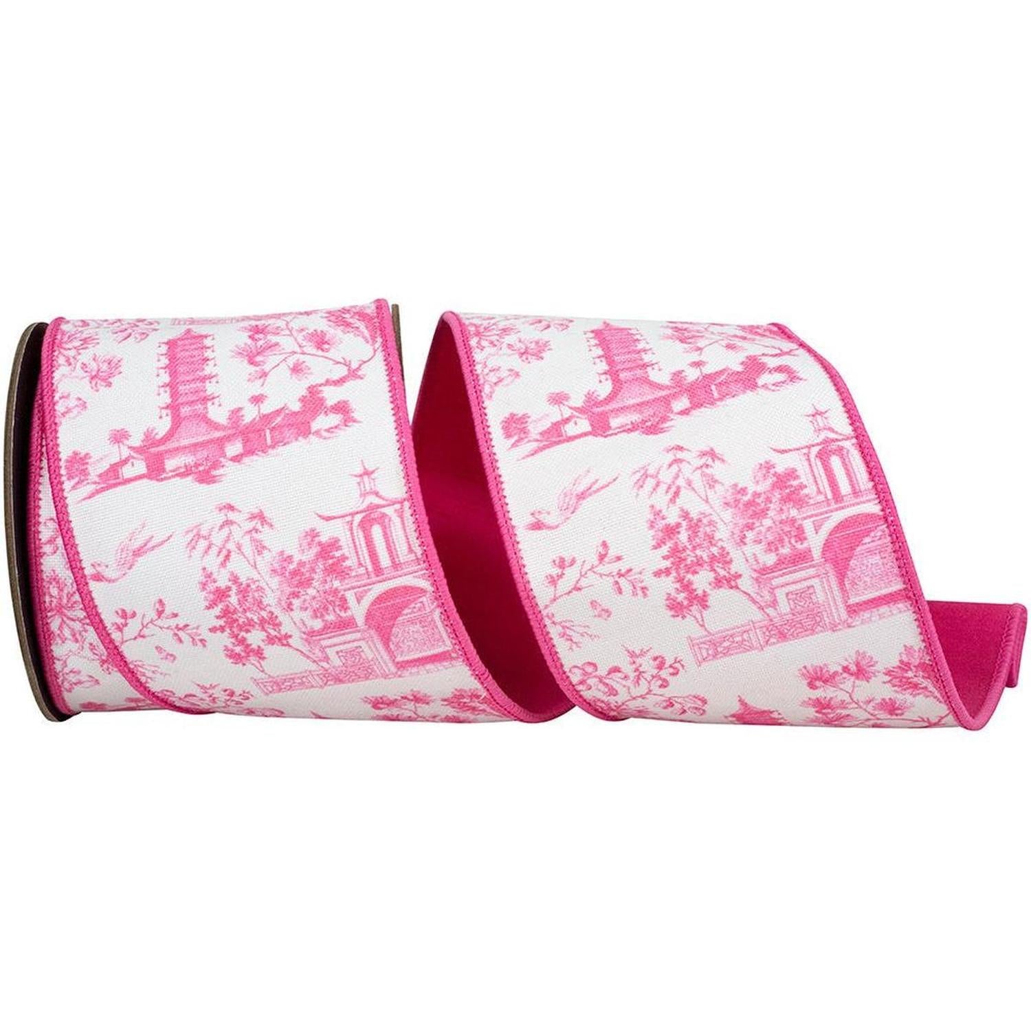4in Asian Vista Chinoiserie Ribbon: Pink (5 Yards)