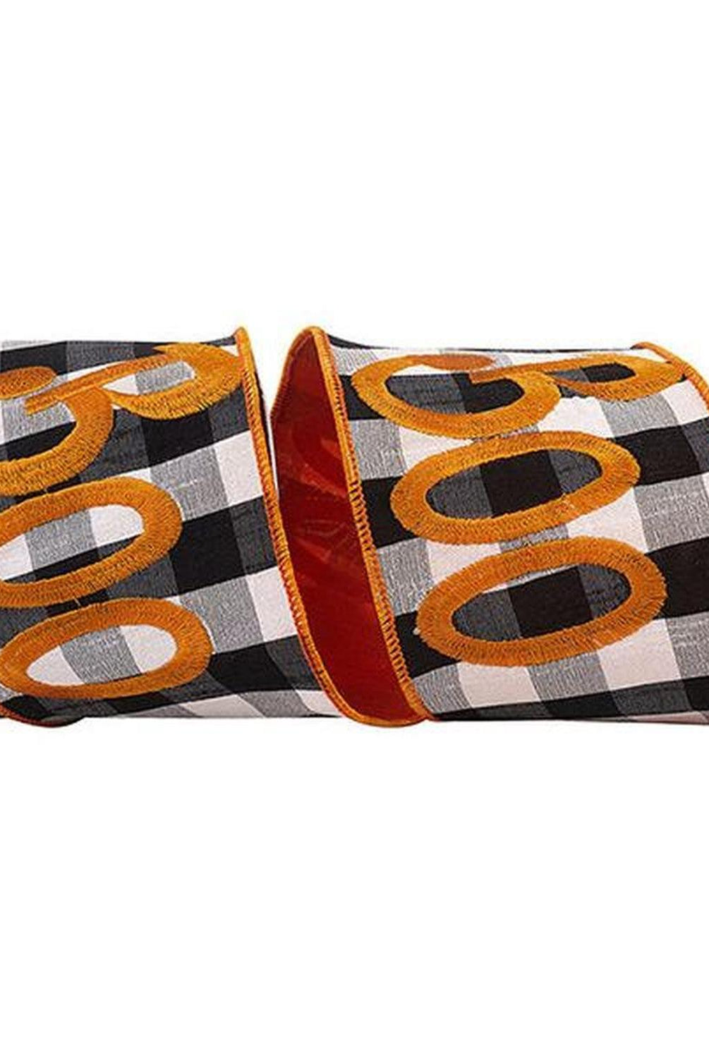 4in Boo Embroidered Check Wired Ribbon (5 Yards)