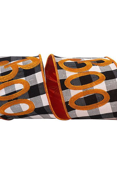 Shop For 4in Boo Embroidered Check Wired Ribbon (5 Yards)