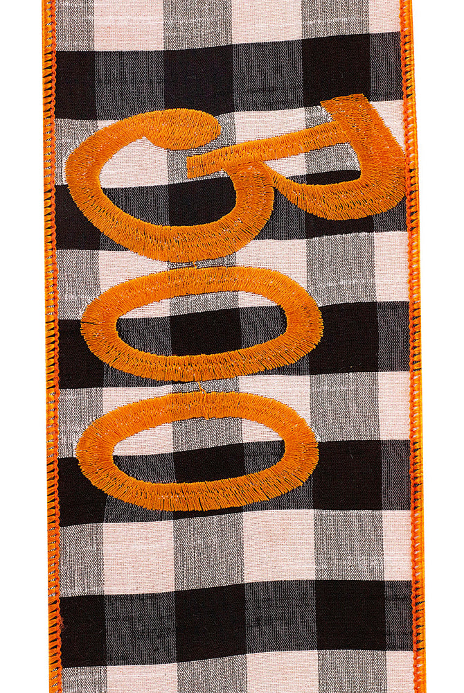 Shop For 4in Boo Embroidered Check Wired Ribbon (5 Yards)