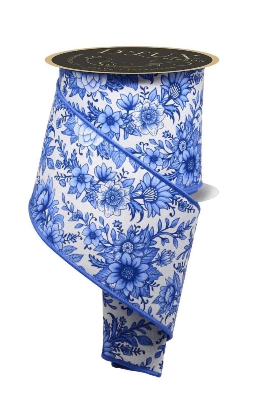 4in Chinoiserie Fused Ribbon: Blue (10 Yards)