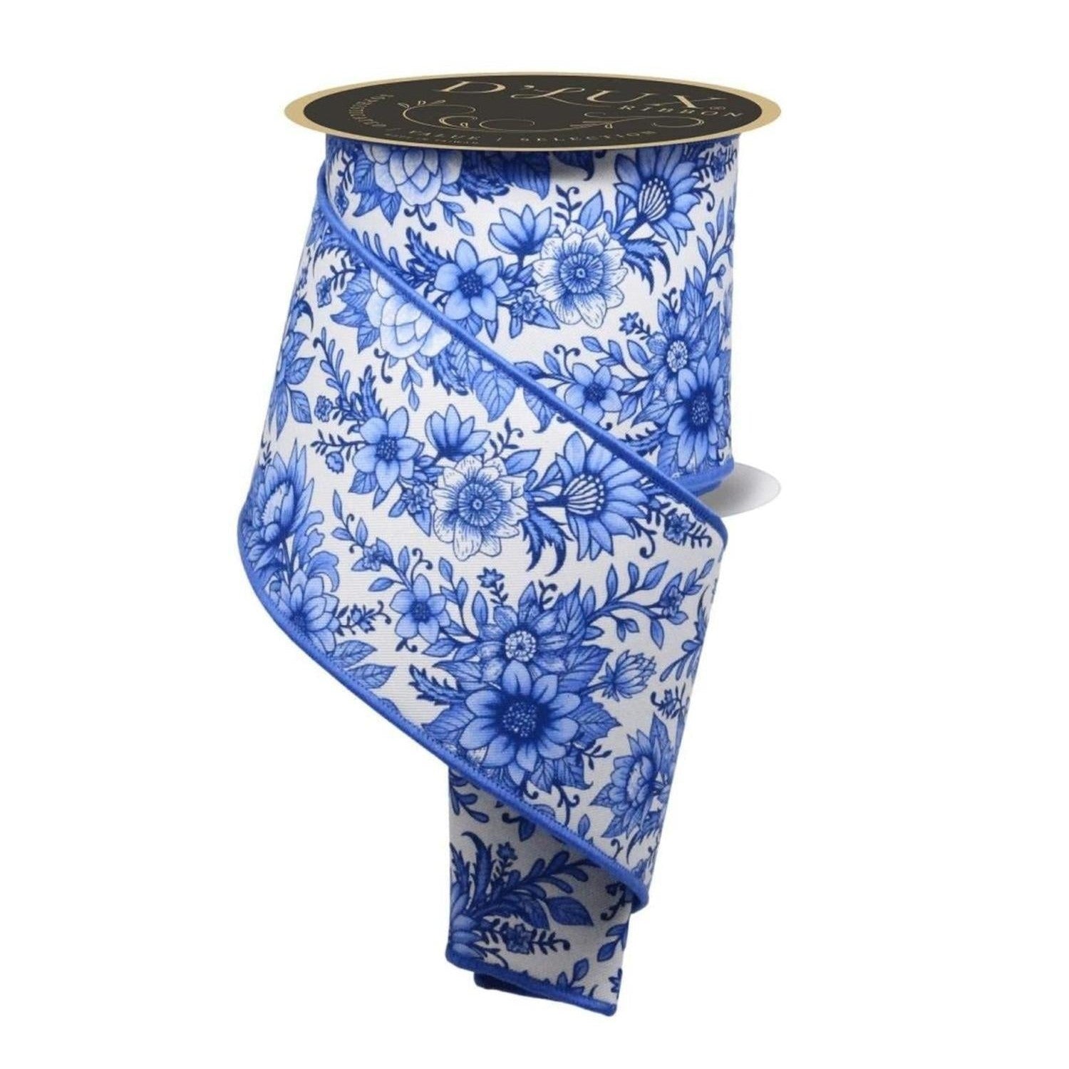 4in Chinoiserie Fused Ribbon: Blue (10 Yards)