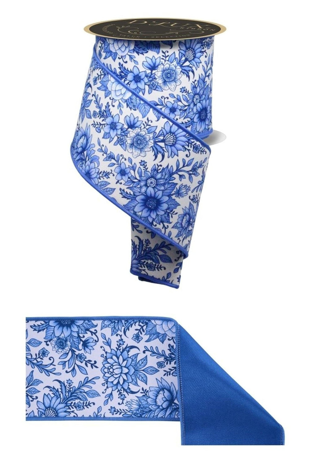 4in Chinoiserie Fused Ribbon: Blue (10 Yards)