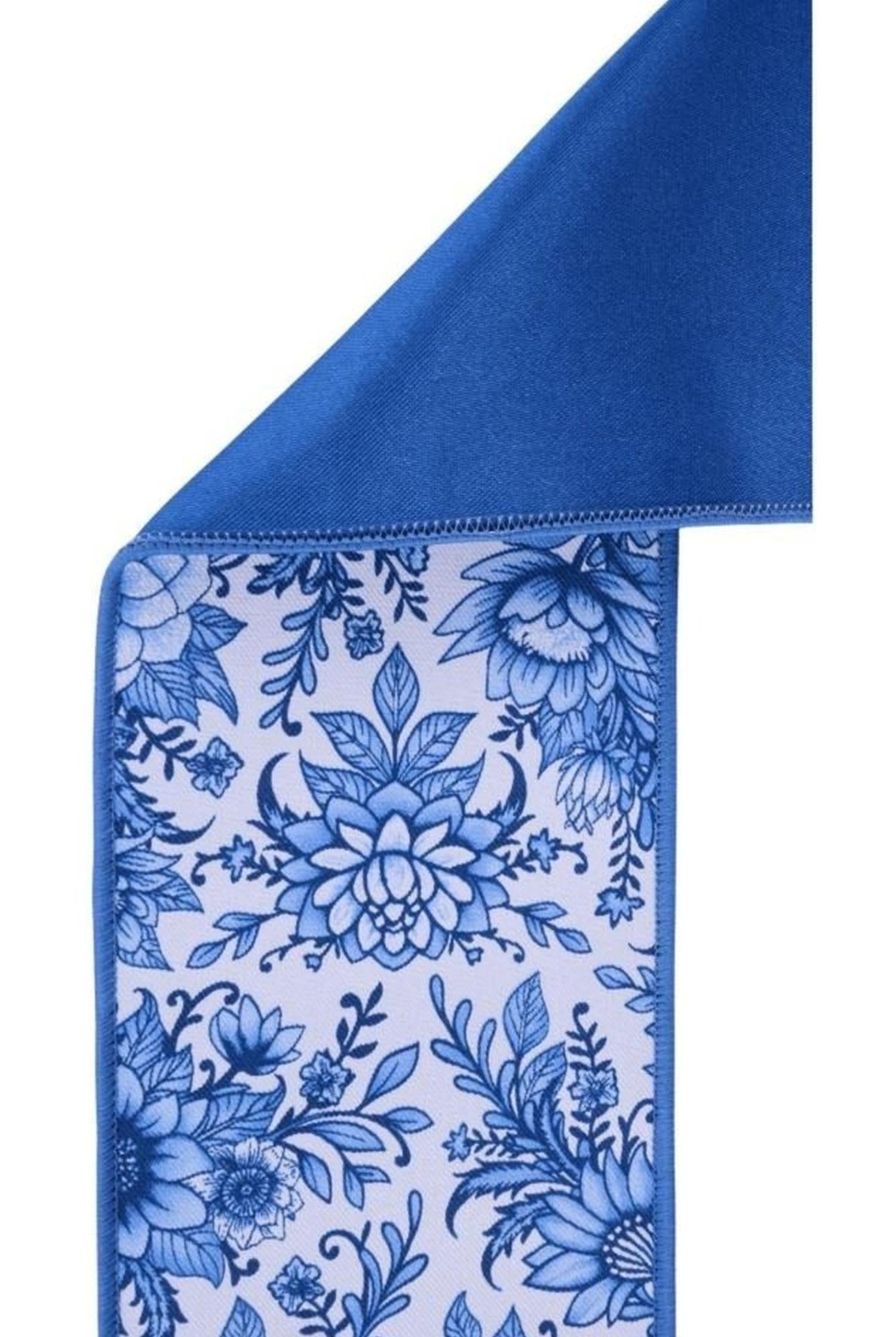 4in Chinoiserie Fused Ribbon: Blue (10 Yards)