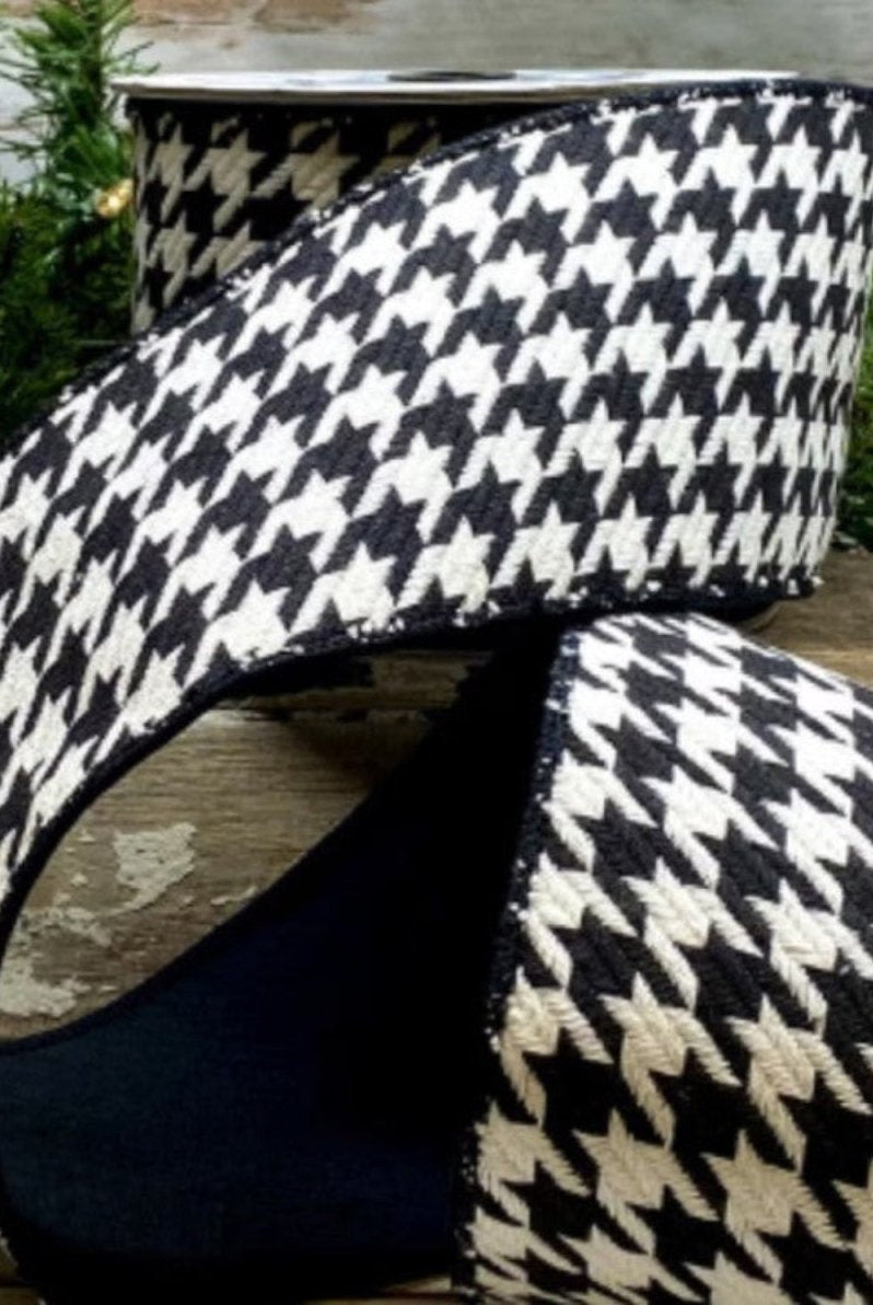 Shop For 4in Cotton Houndstooth Ribbon: Black/White (10 Yards)