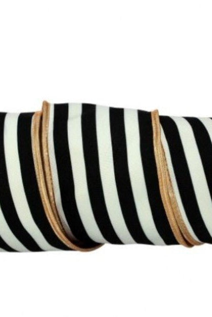 Shop For 4in Cotton Lame Stripe Ribbon: Black/White/Gold (5 Yards)