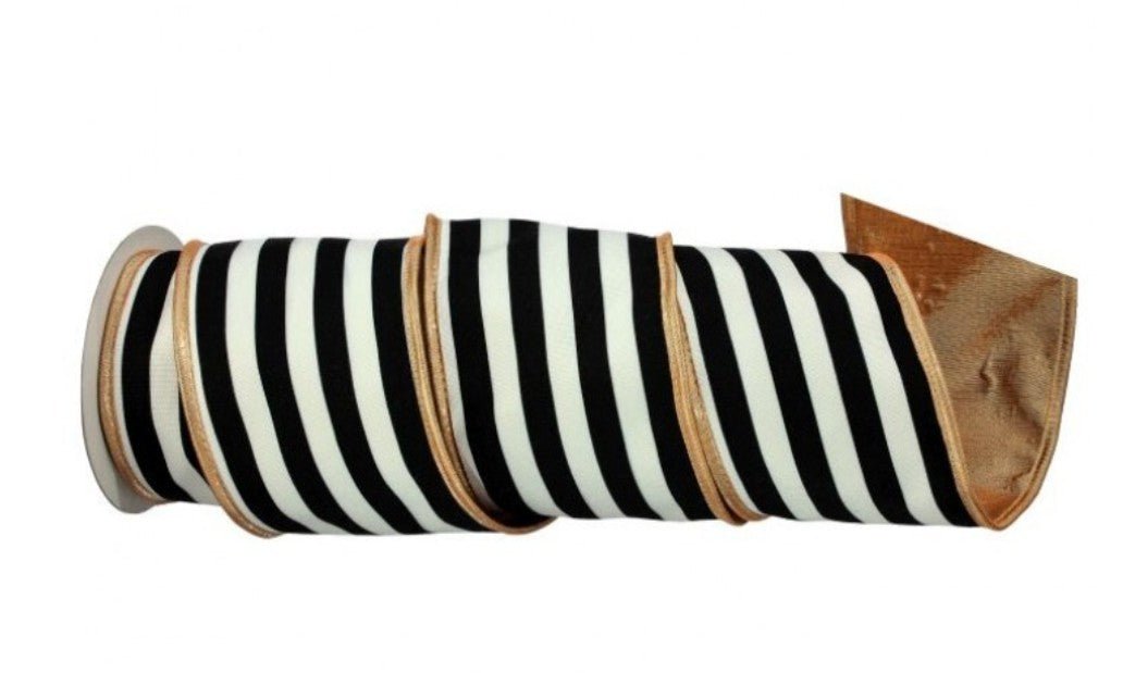 Shop For 4in Cotton Lame Stripe Ribbon: Black/White/Gold (5 Yards)