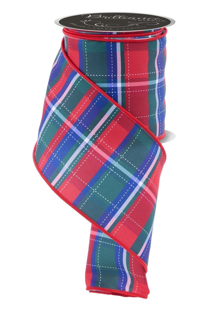 Shop For 4in Dashed Plaid Ribbon: Red/Green/Blue (10 Yards)