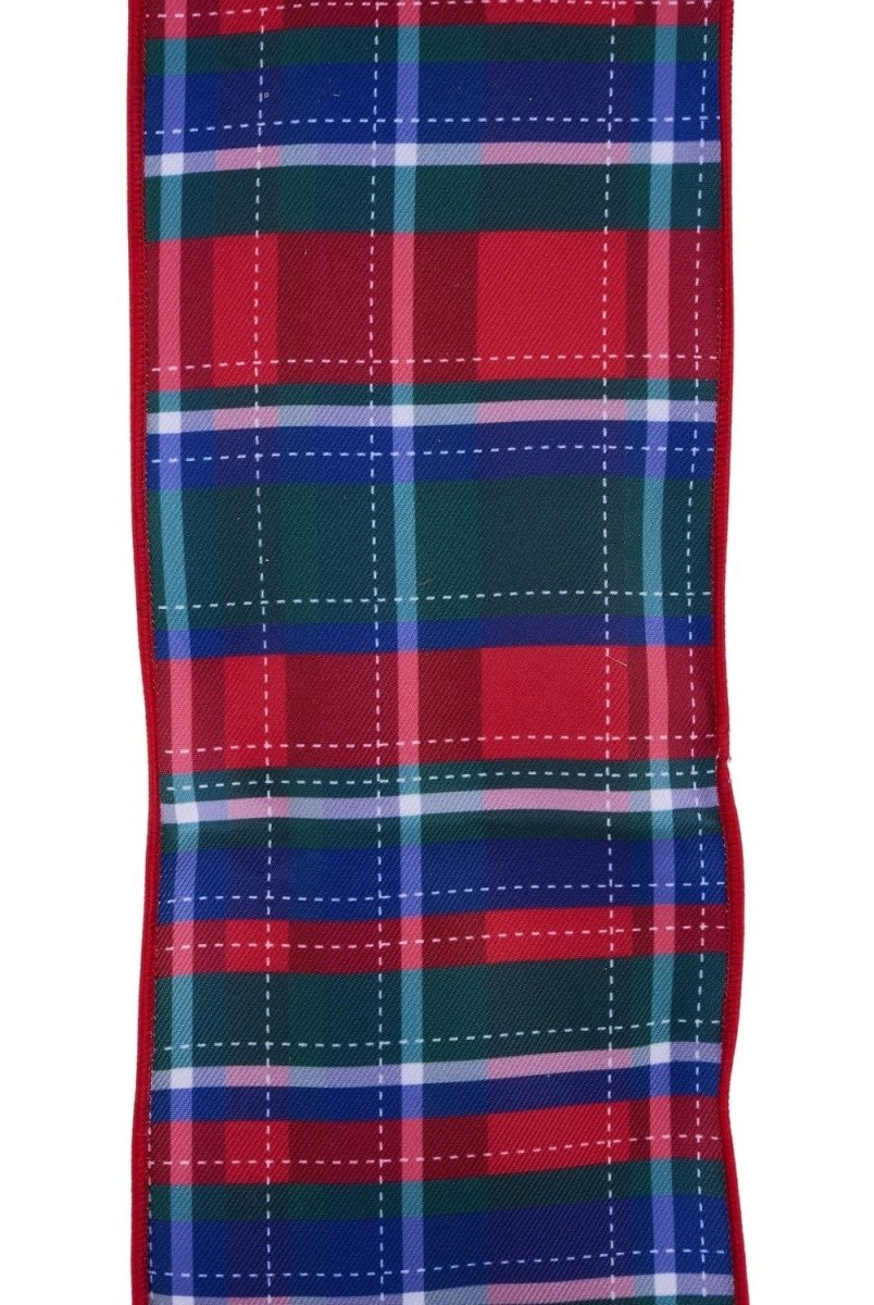 Shop For 4in Dashed Plaid Ribbon: Red/Green/Blue (10 Yards)