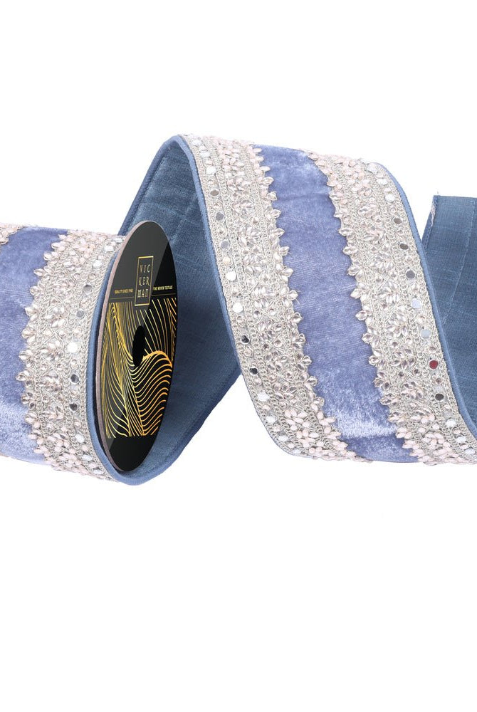 Shop For 4in Denim Blue Velvet Champagne Jewel Ribbon (5 Yards)