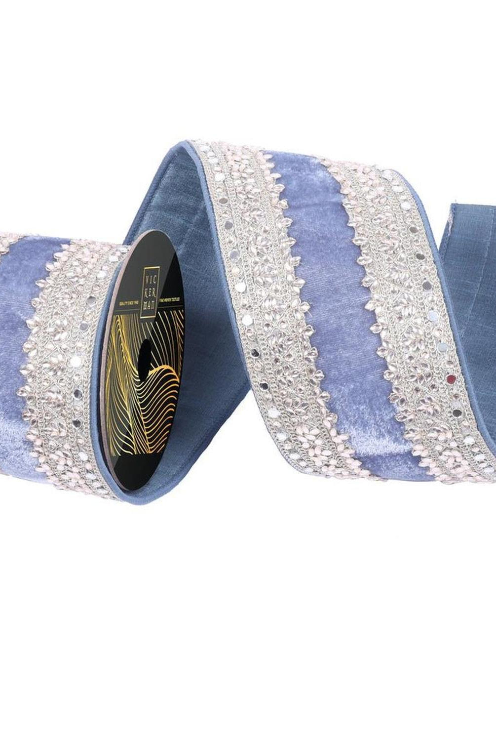 Shop For 4in Denim Blue Velvet Champagne Jewel Ribbon (5 Yards)
