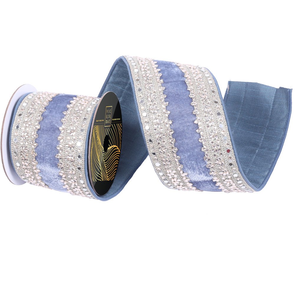 Shop For 4in Denim Blue Velvet Champagne Jewel Ribbon (5 Yards)