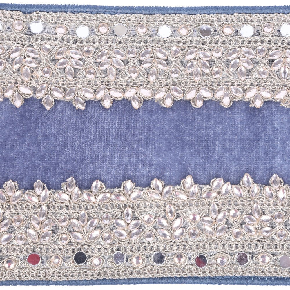 Shop For 4in Denim Blue Velvet Champagne Jewel Ribbon (5 Yards)