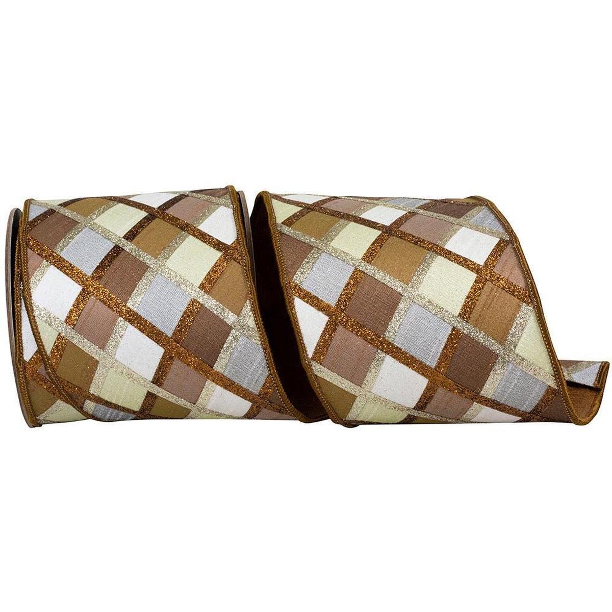 Shop For 4in Diagonal Glitter Stripe Ribbon: Brown (5 Yards)