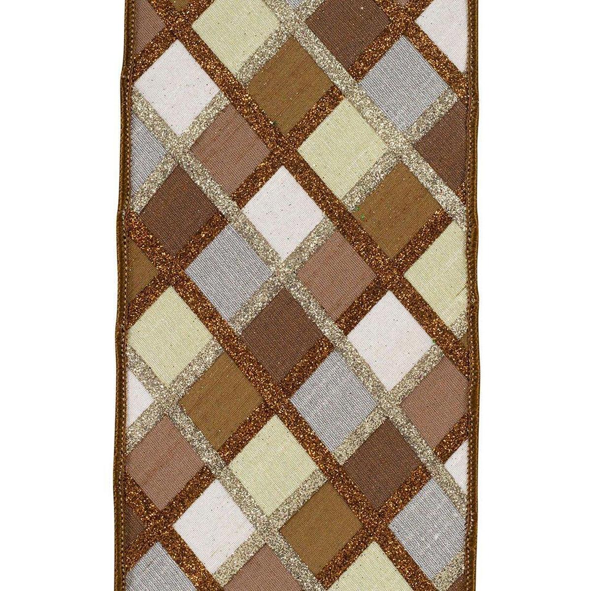 Shop For 4in Diagonal Glitter Stripe Ribbon: Brown (5 Yards)