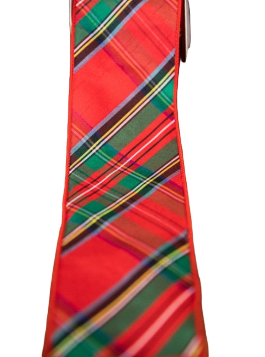 Shop For 4in Diagonal Plaid Dupion Ribbon: Red (5 Yards)