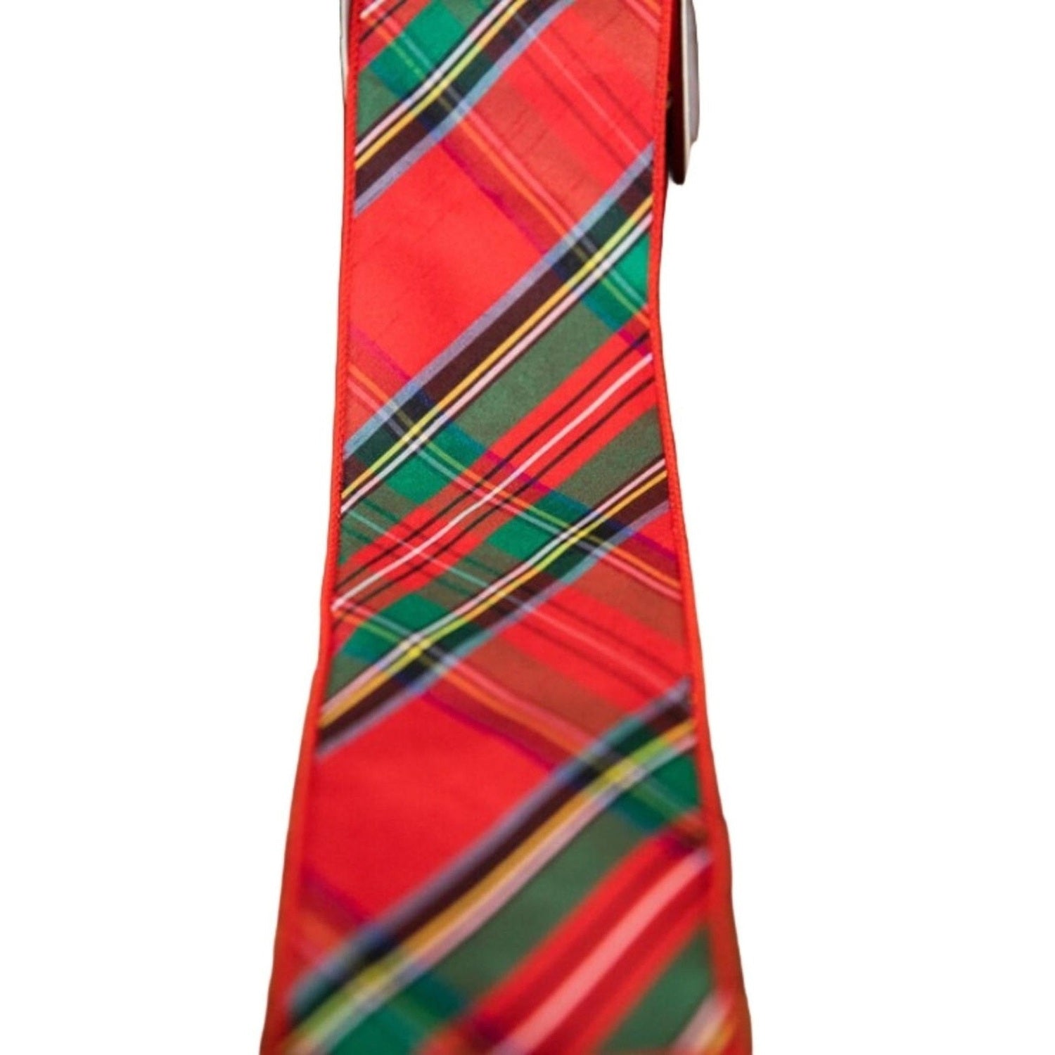 4in Diagonal Plaid Dupion Ribbon: Red (5 Yards)