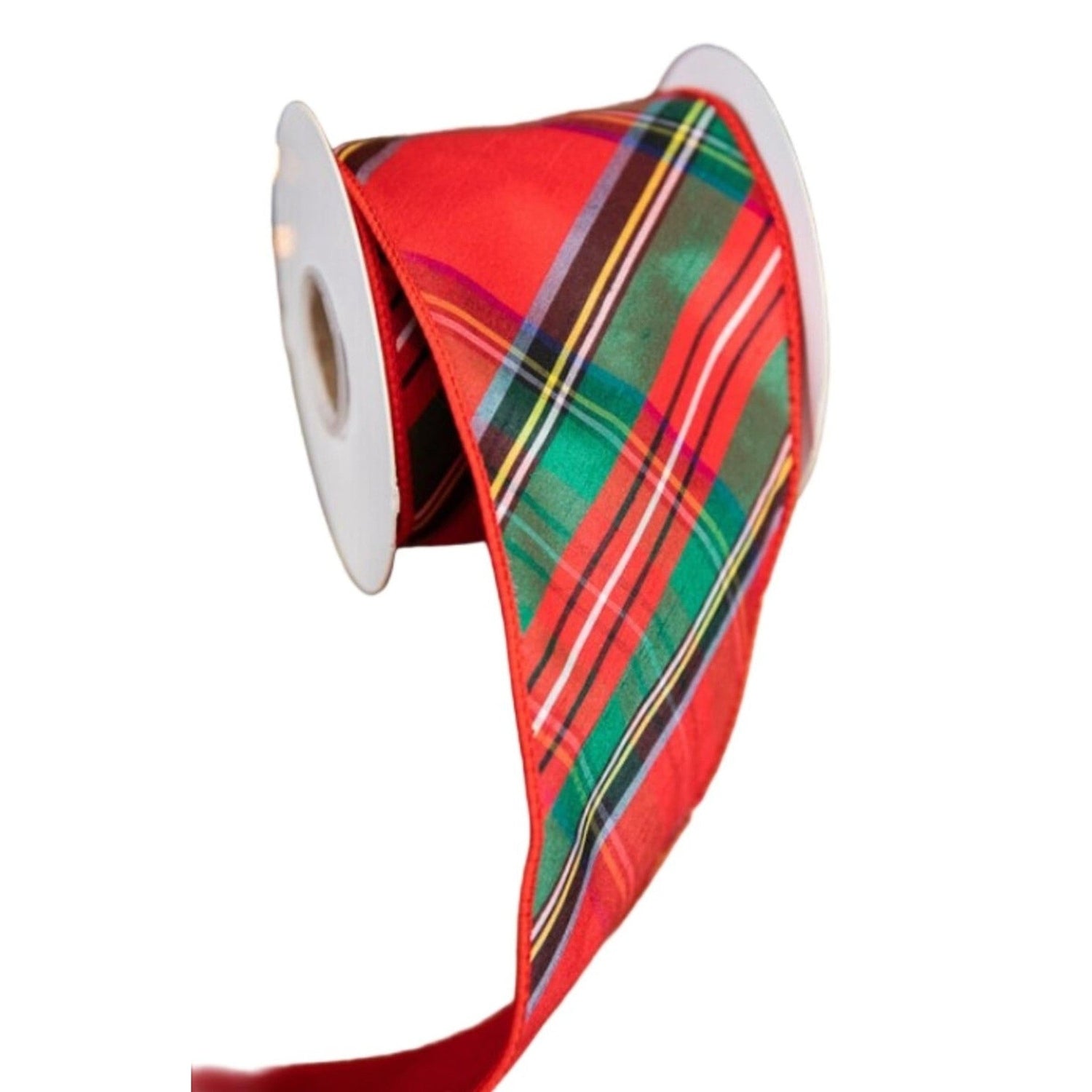 4in Diagonal Plaid Dupion Ribbon: Red (5 Yards)