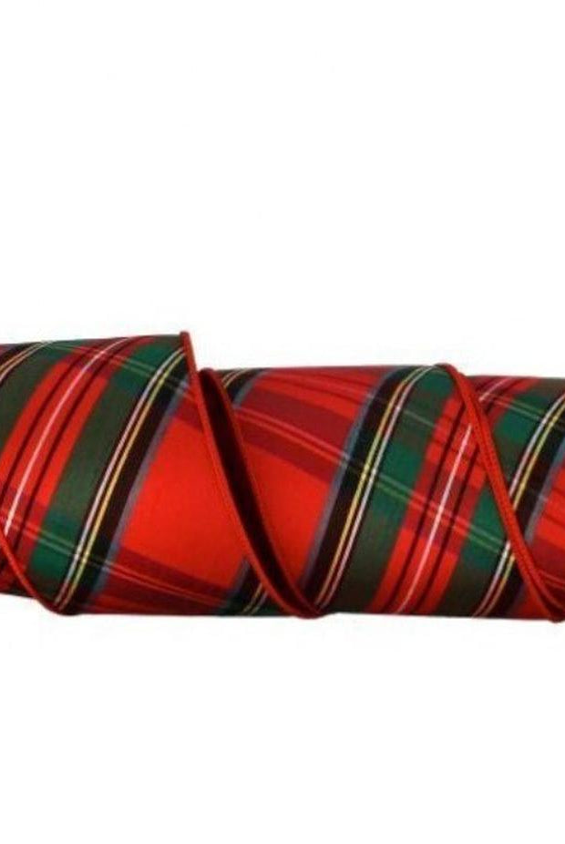 4in Diagonal Plaid Dupion Ribbon: Red (5 Yards)