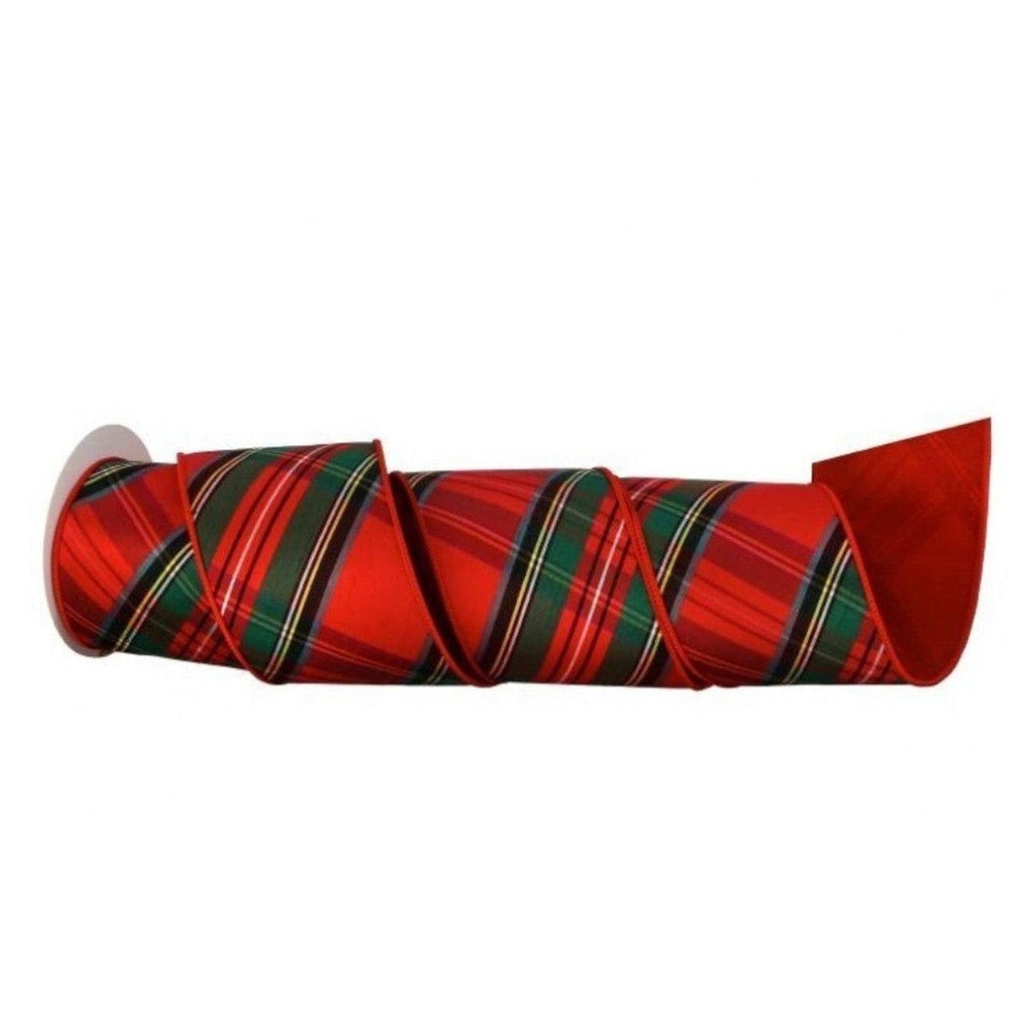 4in Diagonal Plaid Dupion Ribbon: Red (5 Yards)