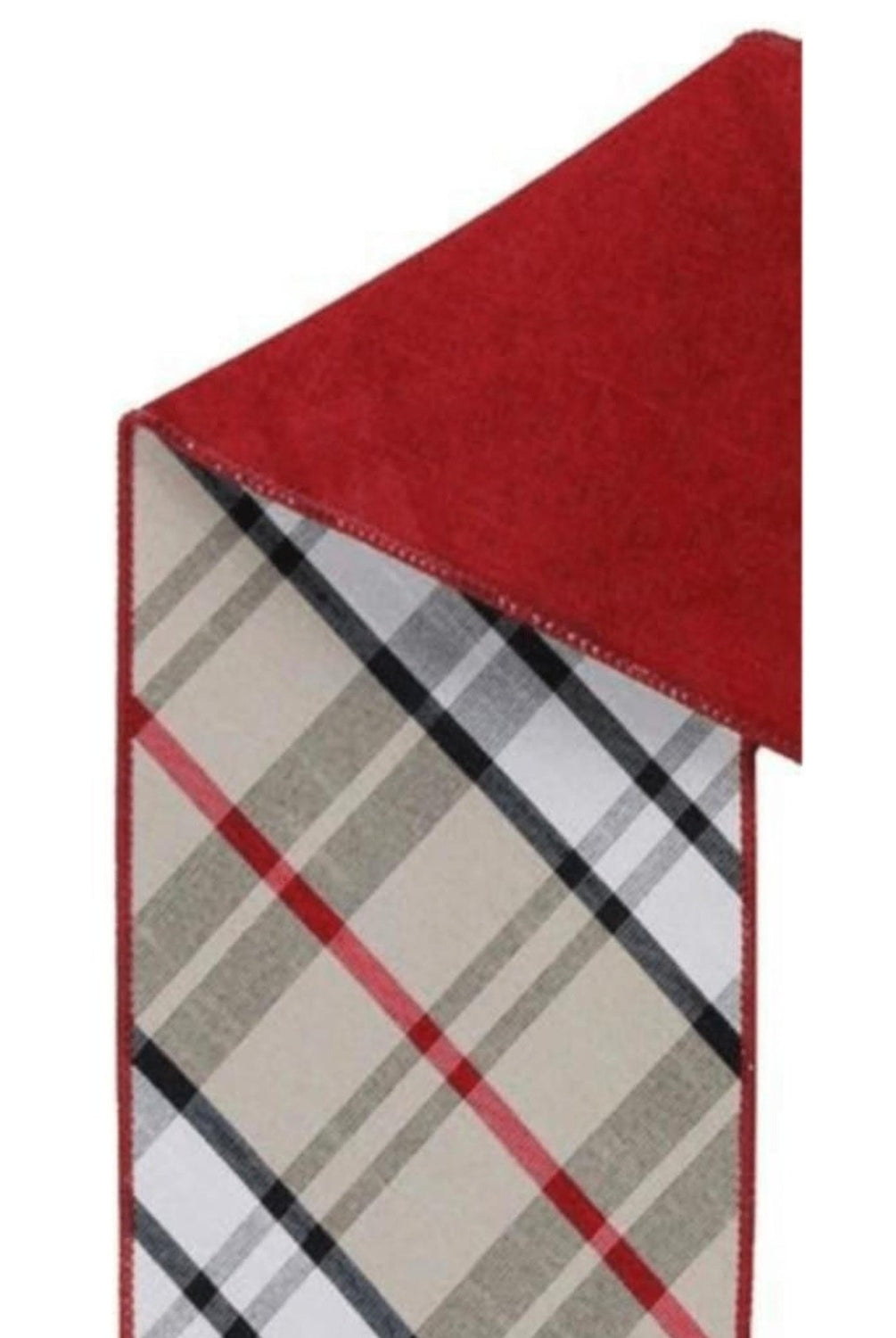 4in Diagonal Plaid Ribbon: Red/Tan (10 Yards)