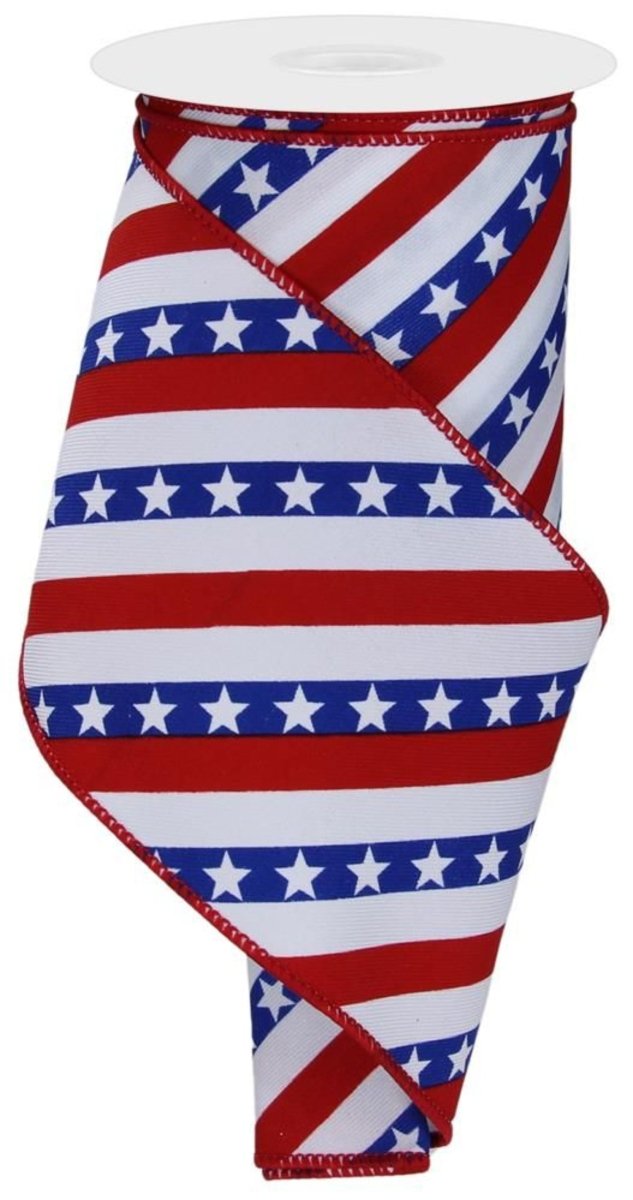 Shop For 4in Diagonal Stripes w/Stars Ribbon: White (10 Yards)