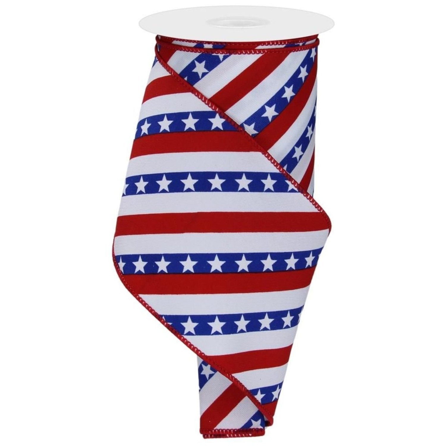 Shop For 4in Diagonal Stripes w/Stars Ribbon: White (10 Yards)