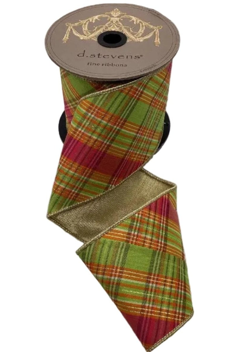 Shop For 4in Dupion Bias Plaid, Ribbon: Hot Pink, Lime, Orange (10 Yards)