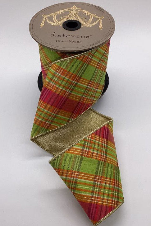 Shop For 4in Dupion Bias Plaid, Ribbon: Hot Pink, Lime, Orange (10 Yards)