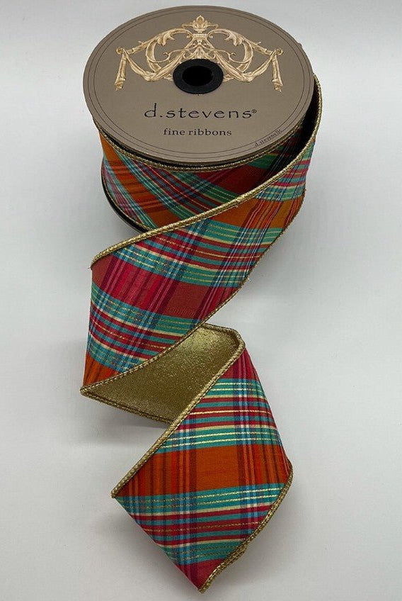 Shop For 4in Dupion Bias Plaid, Ribbon: Pink, Ice Blue, Orange (10 Yards)