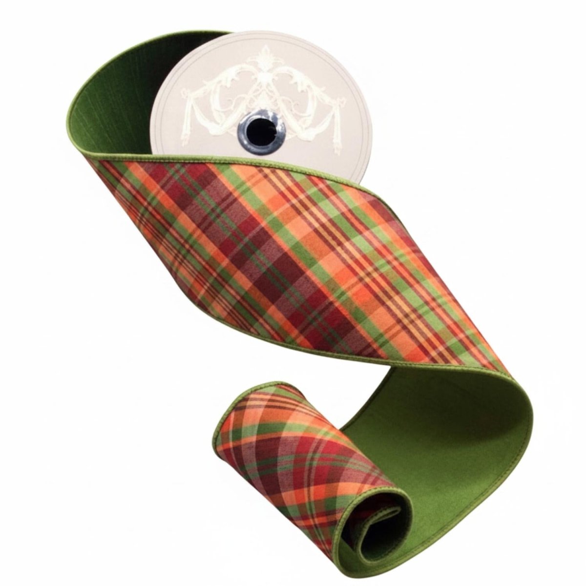 Shop For 4in Dupion Diagonal Auburn Plaid Ribbon: Orange Burgundy Green (10 Yards)