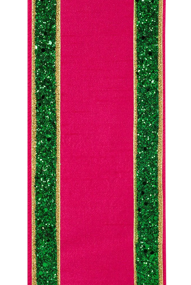 Shop For 4in Dupioni Regalia Glitter Ribbon: Fuchsia/Green (5 Yards)
