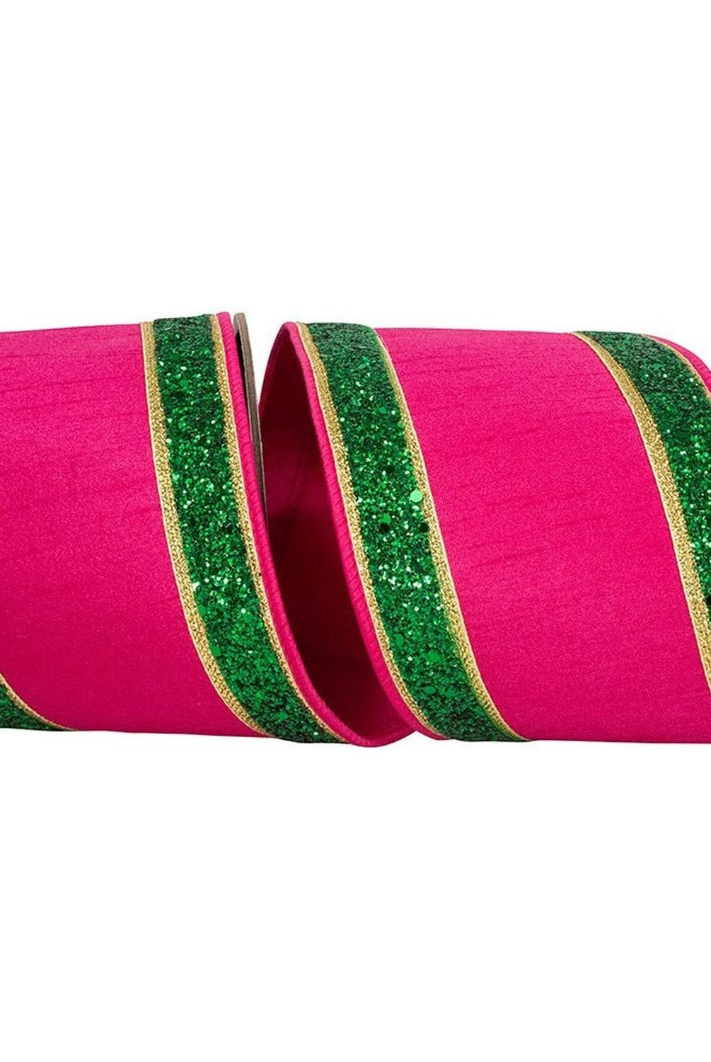 4in Dupioni Regalia Glitter Ribbon: Fuchsia/Green (5 Yards)
