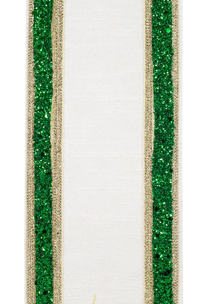 Shop For 4in Dupioni Regalia Glitter Ribbon: Green/White (5 Yards)