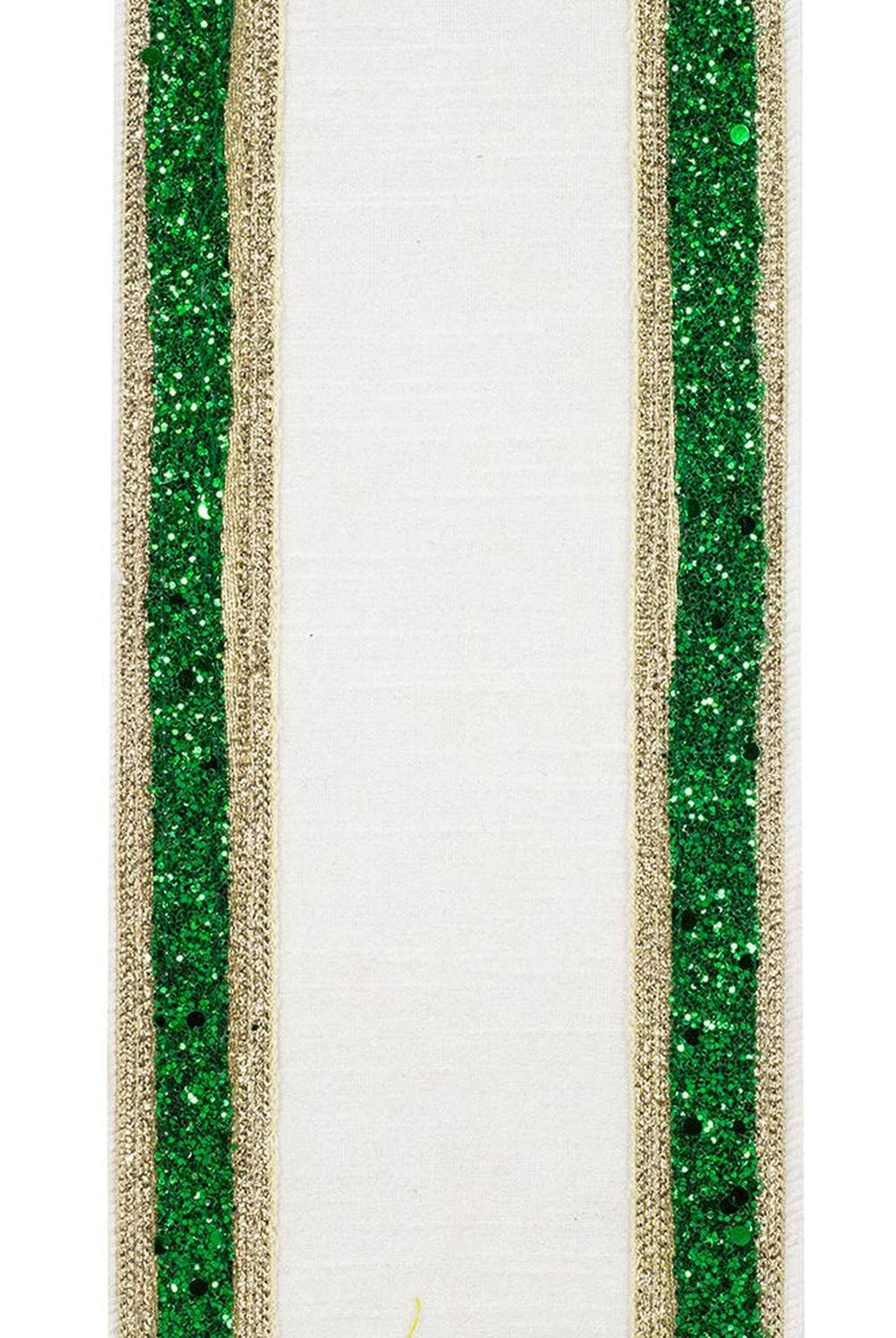 Shop For 4in Dupioni Regalia Glitter Ribbon: Green/White (5 Yards)