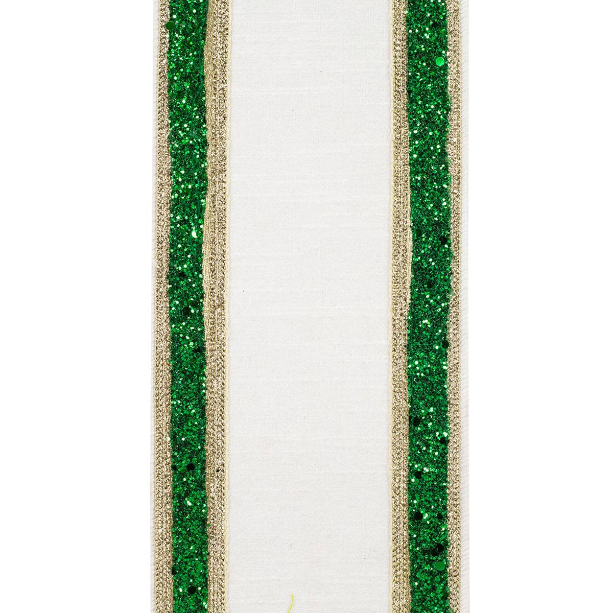 Shop For 4in Dupioni Regalia Glitter Ribbon: Green/White (5 Yards)