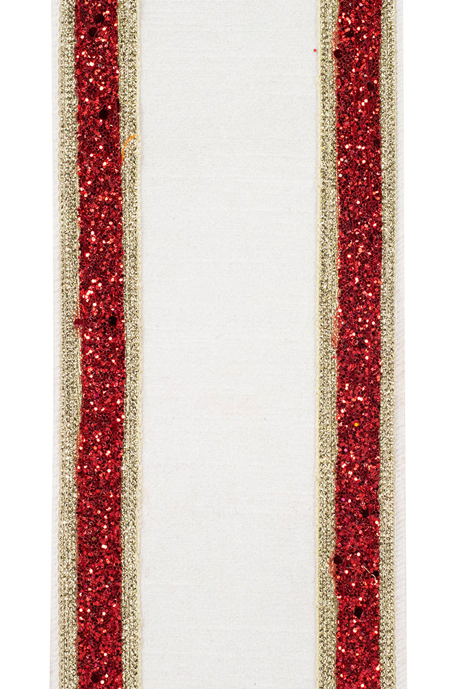 Shop For 4in Dupioni Regalia Glitter Ribbon: Red/White (5 Yards)