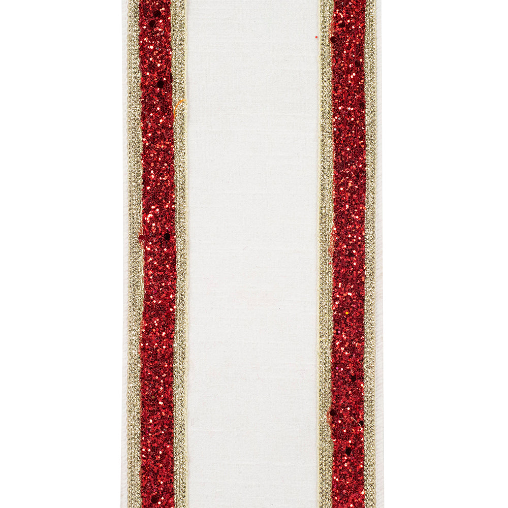 Shop For 4in Dupioni Regalia Glitter Ribbon: Red/White (5 Yards)