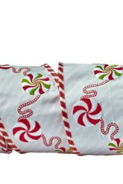 Shop For 4in Embroider Peppermint Candy Ribbon: Light Blue (5 Yards)