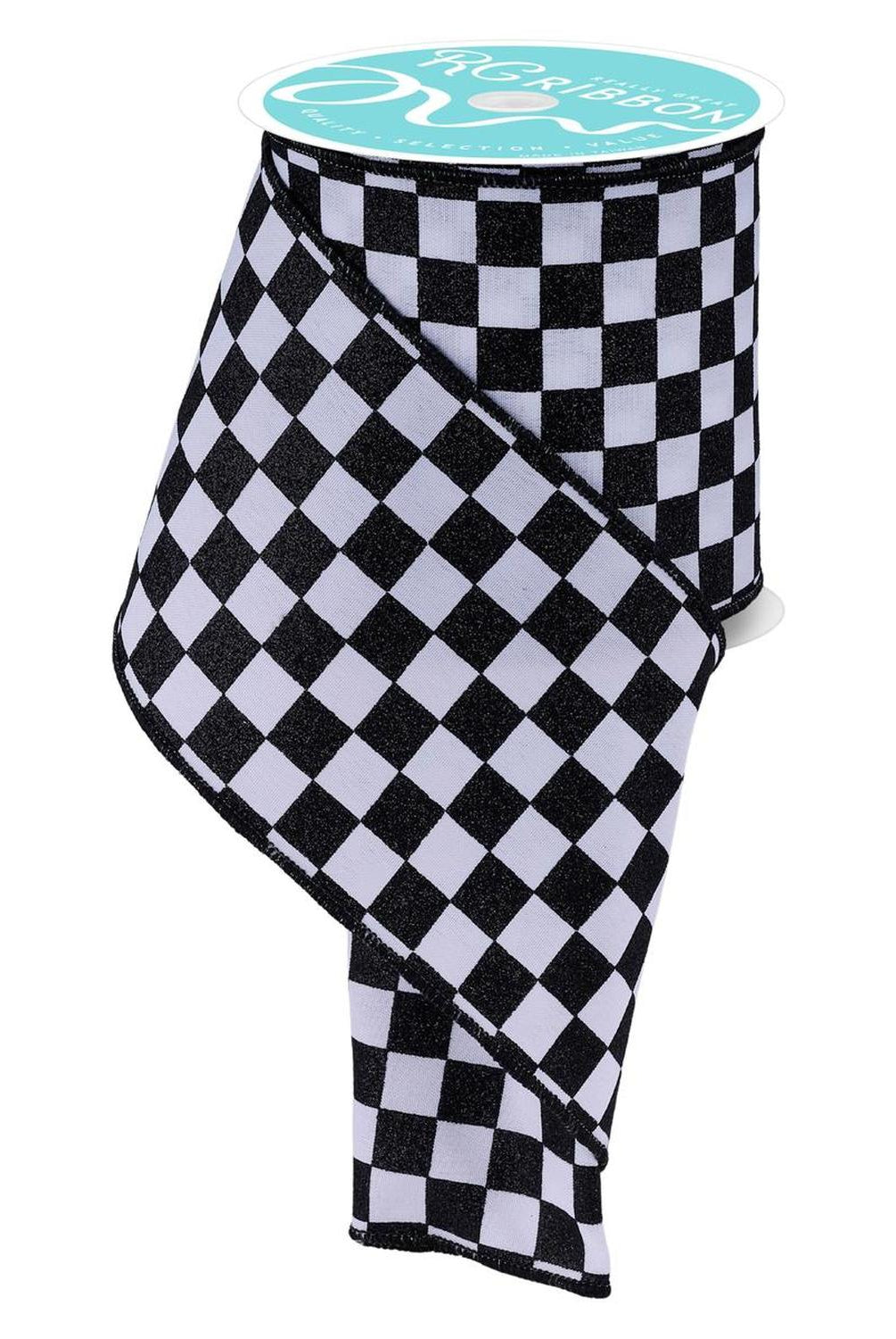 4in Glitter Check Ribbon: Black (10 Yards)