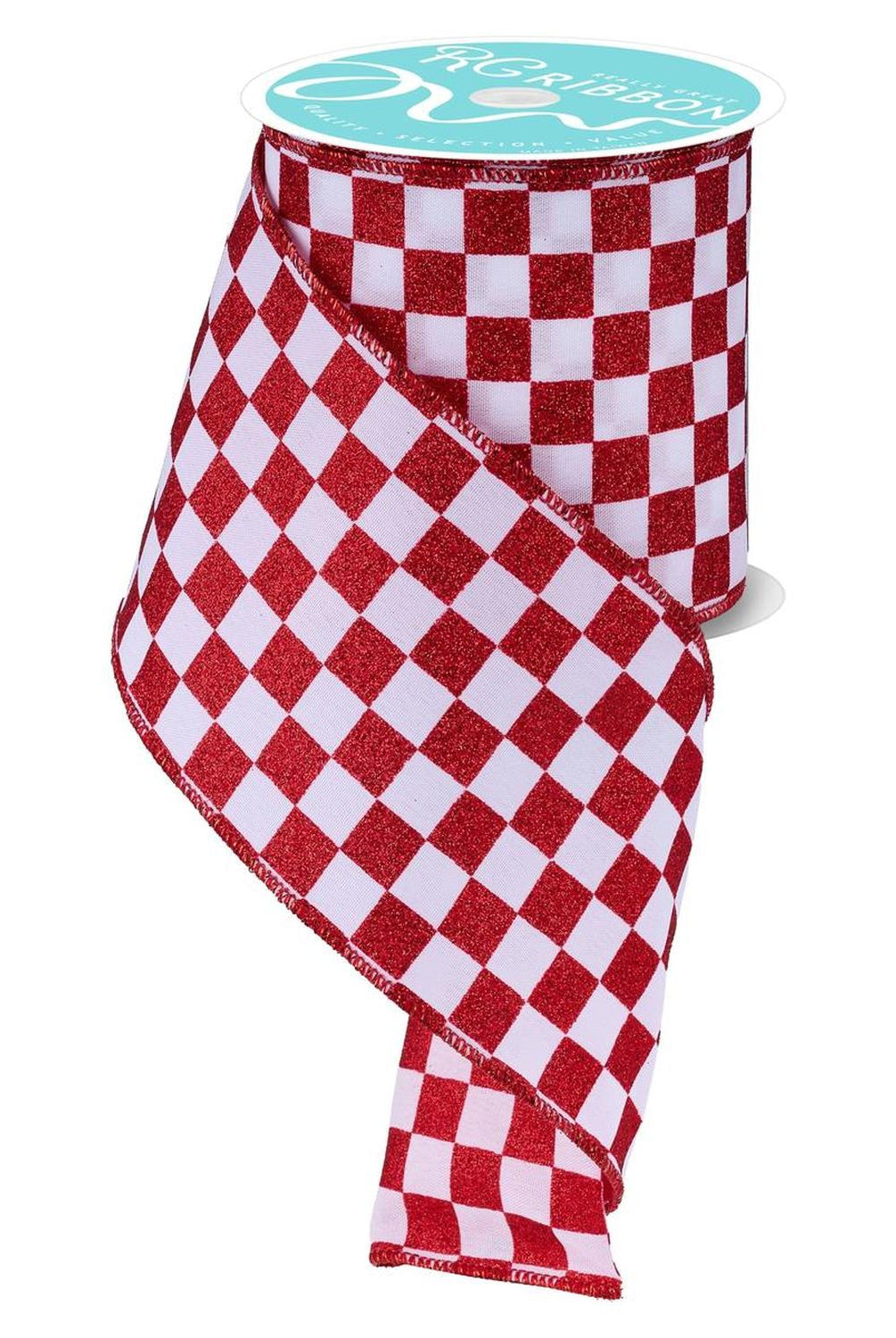 Shop For 4in Glitter Check Ribbon: Red (10 Yards)