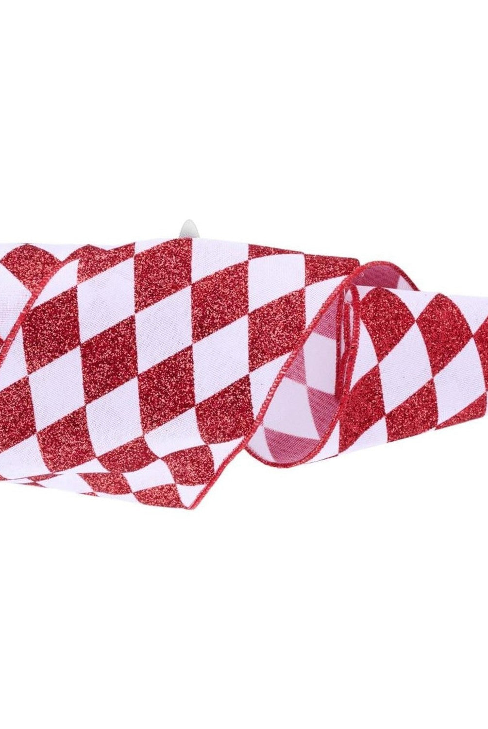 4in Glitter Harlequin Check Ribbon: Red (10 Yards)