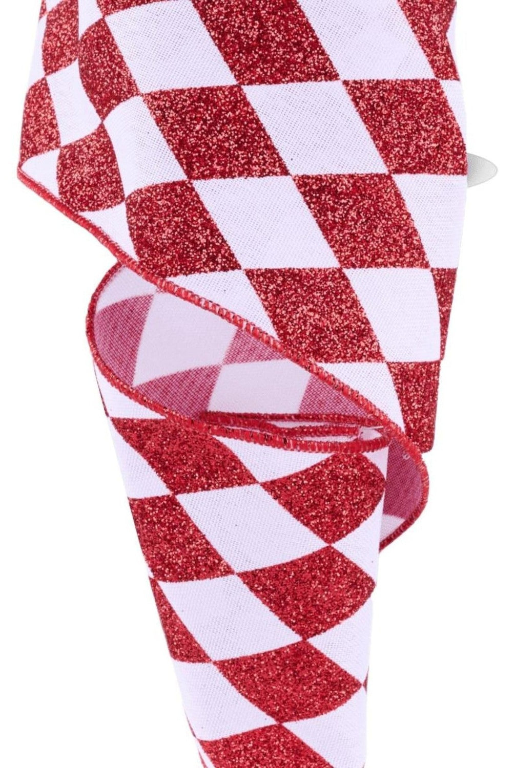 4in Glitter Harlequin Check Ribbon: Red (10 Yards)