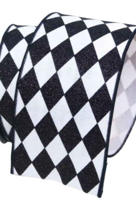 Shop For 4in Glitter Jester Diamond Ribbon: Black & White (10 Yards)