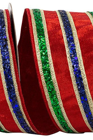 Shop For 4in Glitter Stripe Fiesta Ribbon: Red (5 Yards)