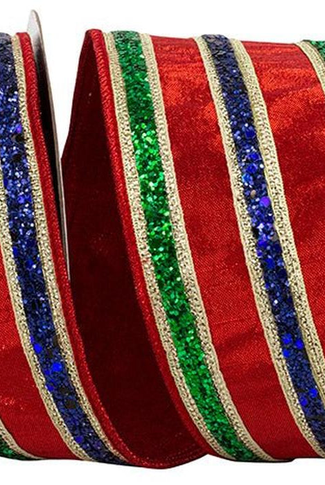 Shop For 4in Glitter Stripe Fiesta Ribbon: Red (5 Yards)