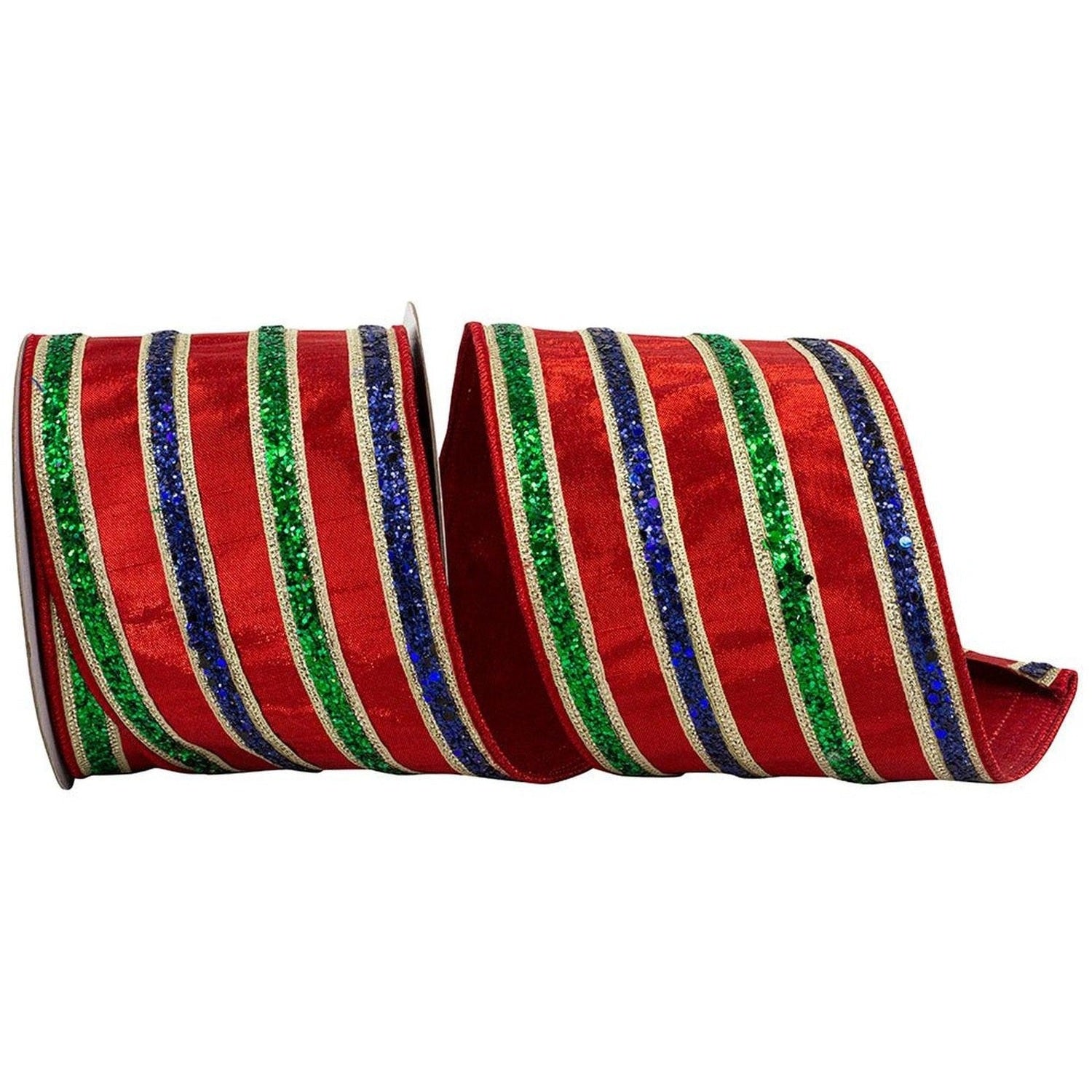 4in Glitter Stripe Fiesta Ribbon: Red (5 Yards)