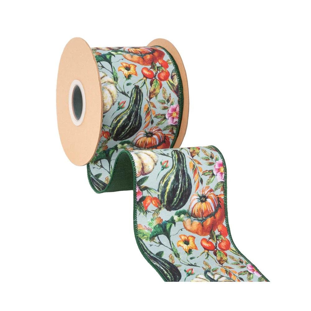 Shop For 4in Gourds on Green Fall Ribbon (10 Yards)