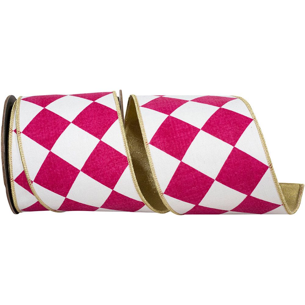 Shop For 4in Grand Diamond Deluxe Ribbon: Fuchsia/White (10 Yards)