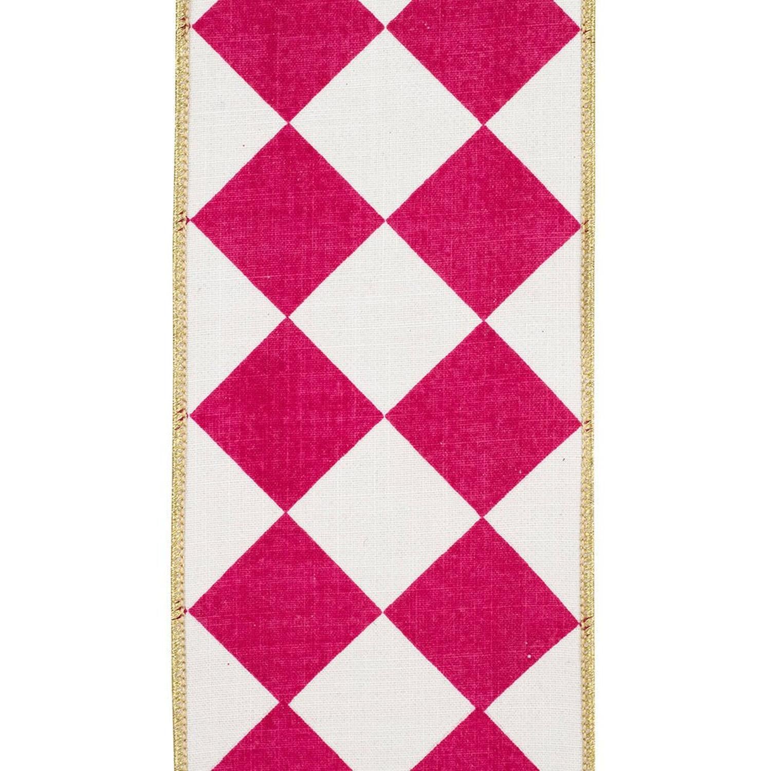 Shop For 4in Grand Diamond Deluxe Ribbon: Fuchsia/White (10 Yards)